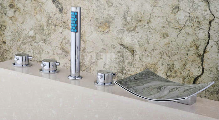 Chrome Two Handles Waterfall Widespread Tub Tap T001-18