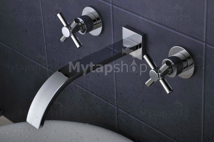 Solid Brass Wall Mount Bathroom Sink Tap Widespread T0461