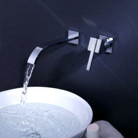 Contemporary Brass Waterfall Bathroom Sink Tap Wall Mount T0465