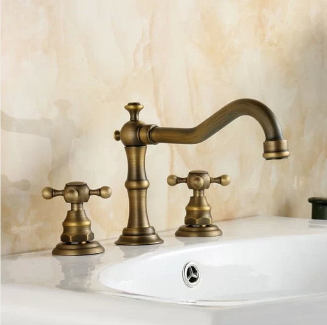 Classic Widespread Bathroom Sink Tap - Antique Brass Finish T0477B