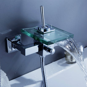 Contemporary Single Handle Wall-mount Waterfall Glass Bathtub Tap - T0815-1W