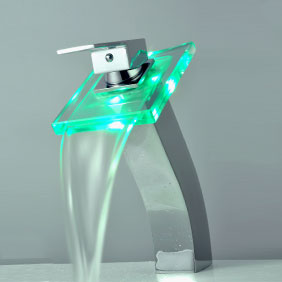 Contemporary Single Handle Waterfall LED Chrome Bathroom Sink Tap - T0815HF