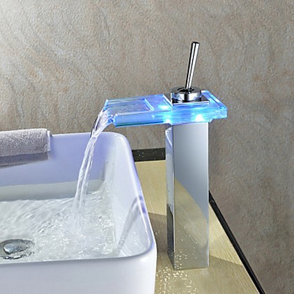 Waterfall Color Changing LED Bathroom Sink Tap Tall T0818-1HF