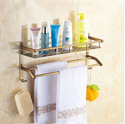 Antique Brass Bathroom Dual-use Shelves & Towel Bar TA131C