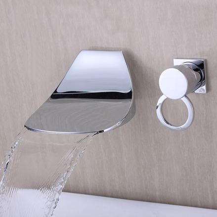 Contemporary Widespread Waterfall Bathroom Sink Tap (Chrome) T6034