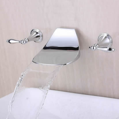 Contemporary Widespread Waterfall Bathroom Sink Tap (Chrome) T6036