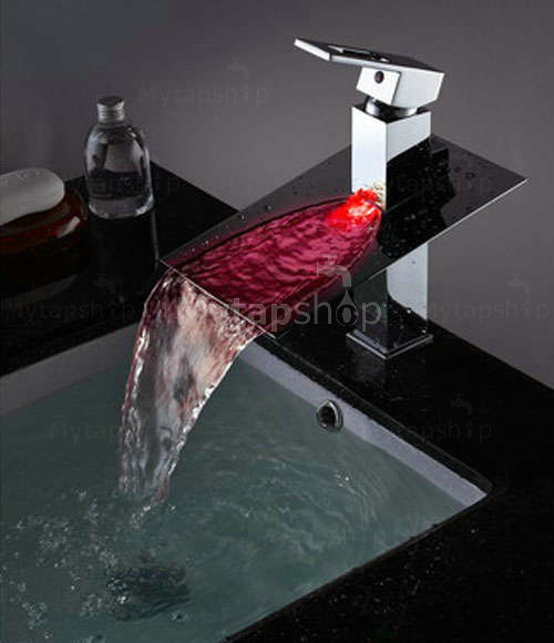 Contemporary Third Gear Cartridge Water-saving Color Changing LED Waterfall Bathroom Sink Tap - T8003B