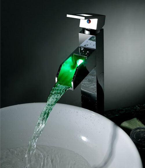 Contemporary Color Changing LED Tall Waterall Bathroom Sink Tap - T8005-5H