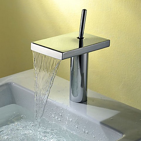 Contemporary Single Handle Waterfall Bathroom Sink Faucet Chrome Finish T8026