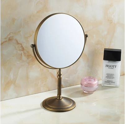 8 Inches Antique Brass Pastoral Style Bathroom Desktop Make Up Mirror MB158