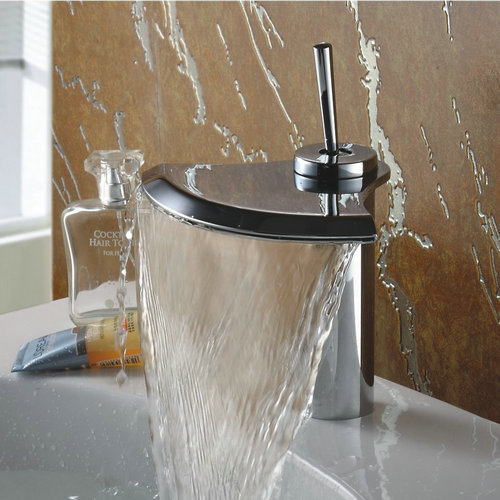 Contemporary Chrome Finish Single Handle Waterfall Bathroom Sink Tap TQ3001
