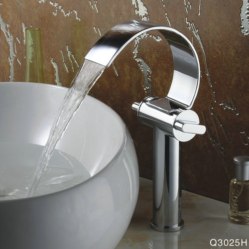 Special Design Chrome Finish Waterfall High Curve Spout Bathroom Sink Tap TQ3025H