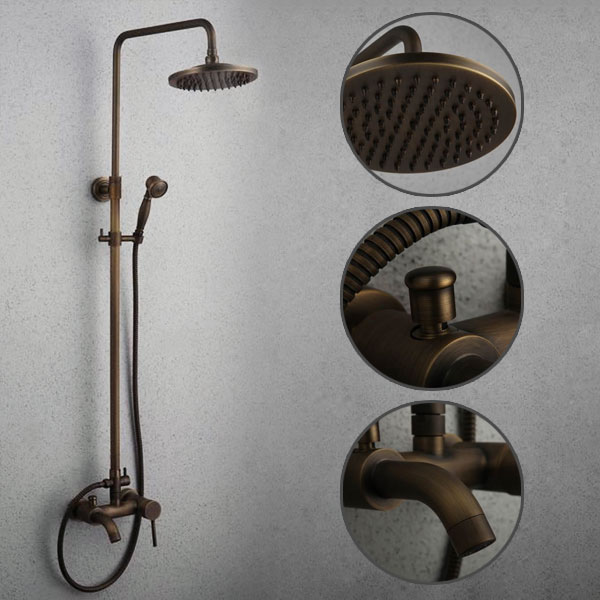 Antique Bronze Tub Shower Tap with 8 inch Shower Head + Hand Shower - TSA004