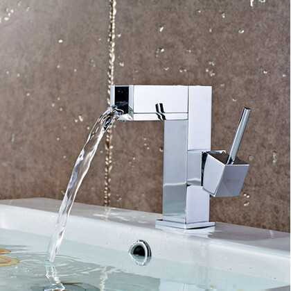 Waterfall Bathroom Brass Single Handle Mixer Sink Tap (Short version) T1032F