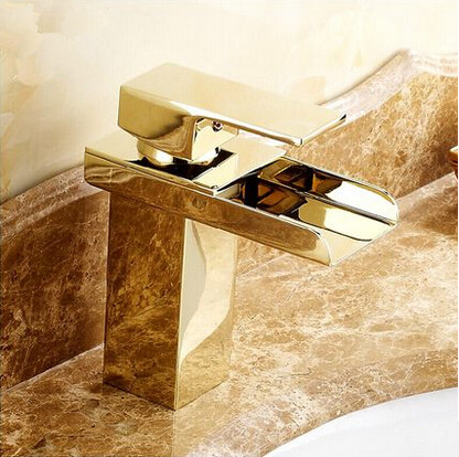 Hot Sale Brass Gold Bathroom Sink Tap Waterfall Mixer Tap T1122G