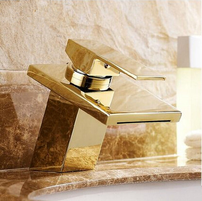 Hot Sale Brass Gold Bathroom Sink Tap Waterfall Mixer Tap T1122H