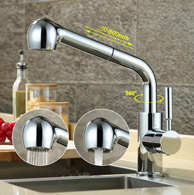 Chrome Brass Pull Out Rotatable Kitchen Basin Tap T195PH