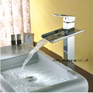 Solid Brass Contemporary Waterfall Single Handle Bathroom Sink Taps Chrome Finish T8004HM