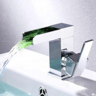 Contemporary Color Changing LED Waterfall Bathroom Sink Tap - T8005F