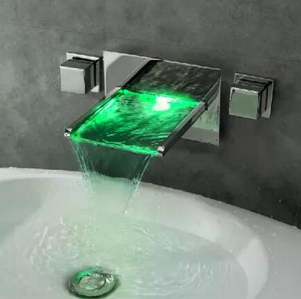 Contemporary LED Waterfall Wall Mounted Bathroom Sink Tap Tub Tap T8015