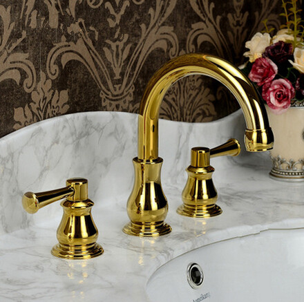 Antique Brass Mixer Bathroom Sink Tap Two Handles Golden Tap TA005G