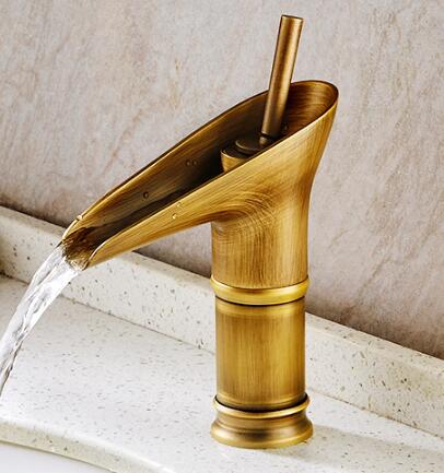 Antique Brass Waterfall Bathroom Mixer Sink Tap TA01550