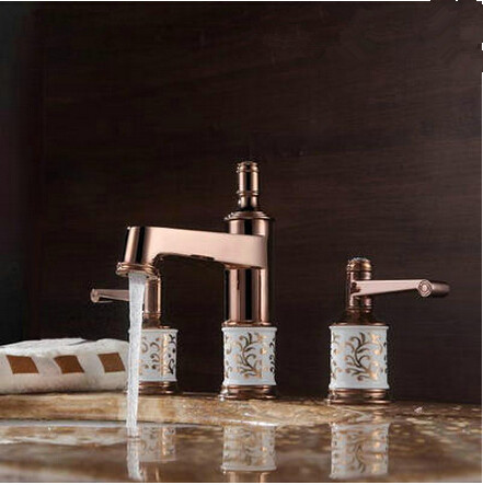 Antique Brass Rose Gold Two Handles Classical Bathroom Sink Tap TA091RG