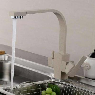 Square Body Flat-tube Beige Lacquer Three Way Drinking Water Kitchen Sink Tap TA300W