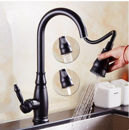 New Arrival Black Bronze Brass Pull Out Mixer Water Kitchen Tap TA368P