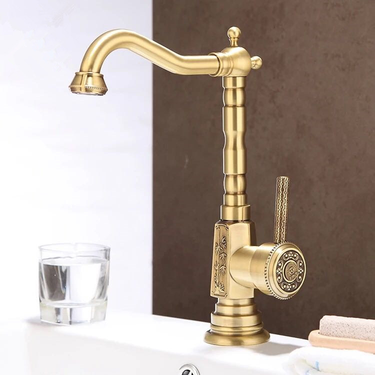Antique Brass Polished Carved Rotatable Classical Kitchen/Bathroom Sink Tap TA449L [TA449L] £