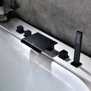 Black Brass Bathroom Five-pieces Waterfall Anti-corrosive Bathtub Tap TB0858