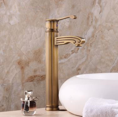 Antique Brass Finish Single Handle Centerset Wood-like Bathroom Sink Tap Tall TP0486H