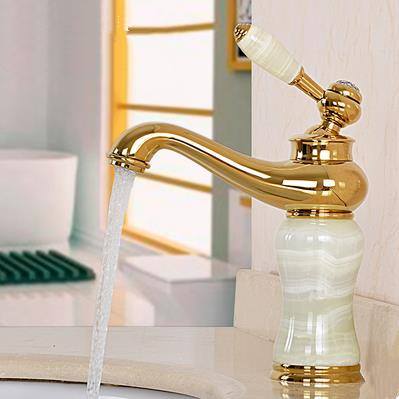 Antique Brass Golden Printed with Marble Bathroom Mixer Water Sink Tap TS430G