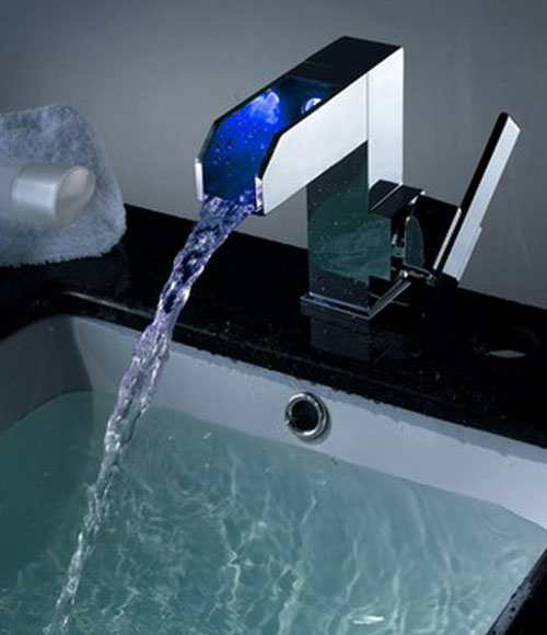 Contemporary Color Changing LED Waterfall Bathroom Sink Tap T8005F