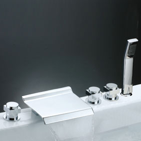 Contemporary Waterfall Tub Tap with Hand Shower (Chrome Finish) T7015