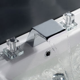 Contemporary Waterfall Bathroom Sink Tap (Chrome Finish, Widespread) T7002
