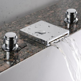Waterfall Bathroom Sink Tap (Widespread) - Chrome Finish T7004