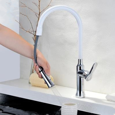 New White Porcelain Style Mixer Pull Out Kitchen Tap HT9220