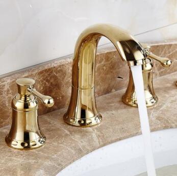 Antique Basin Tap Golden Two Handles Mixer Bathroom Sink Tap TG0159 - Click Image to Close