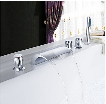 Chrome Three Handles Waterfall Widespread Tub Tap T001-19 - Click Image to Close