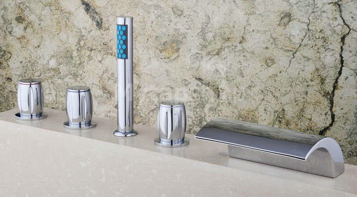 Chrome Three Handles Waterfall Widespread Tub Tap T001-19 - Click Image to Close