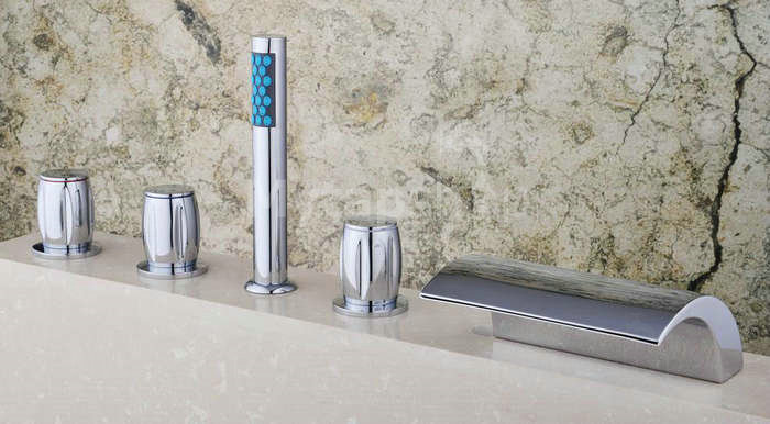 Chrome Three Handles Waterfall Widespread Tub Tap T001-19