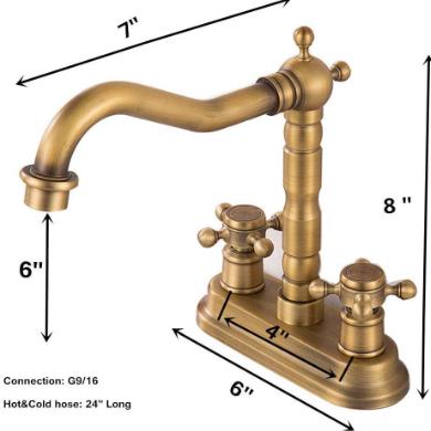 Antique 4 Inch Centerset Brass Bahtroom Tap T02002 - Click Image to Close