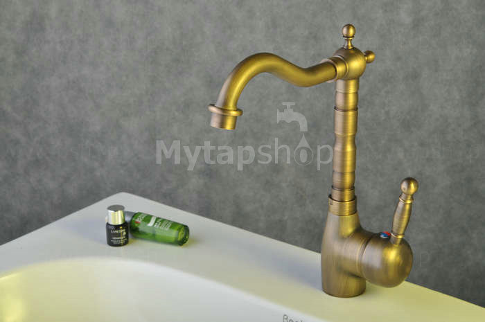 Antique Brass Single Handle Centerset Bathroom Sink Tap T0407A - Click Image to Close