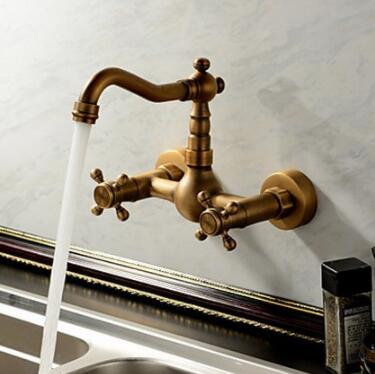 Antique inspired Kitchen Tap - Wall Mount (Antique Brass Finish) TP0415E - Click Image to Close