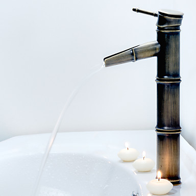 Antique Bronze Waterfall Bamboo Shape Design Single Handle Bathroom Sink Tap T0417