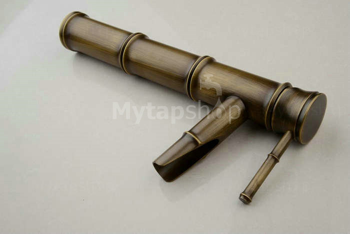 Antique Bronze Waterfall Bamboo Shape Design Single Handle Bathroom Sink Tap T0417 - Click Image to Close