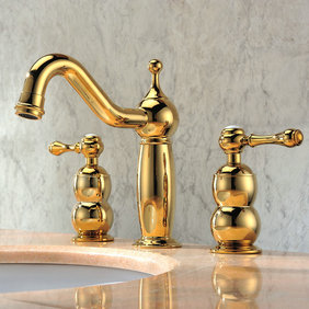 Ti-PVD Finish Solid Brass Contemporary Widespread Bathroom Sink Taps T0423G