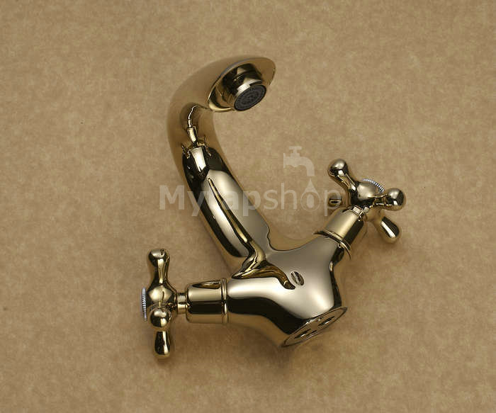 Antique Brass Centerset Two Handles Bathroom Sink Tap T0429G
