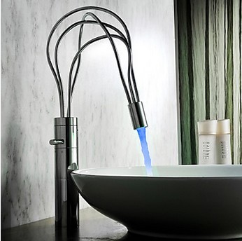 Contemporary Chrome Finish Single Handle LED Bathroom Sink Tap(Tall) T0458HF